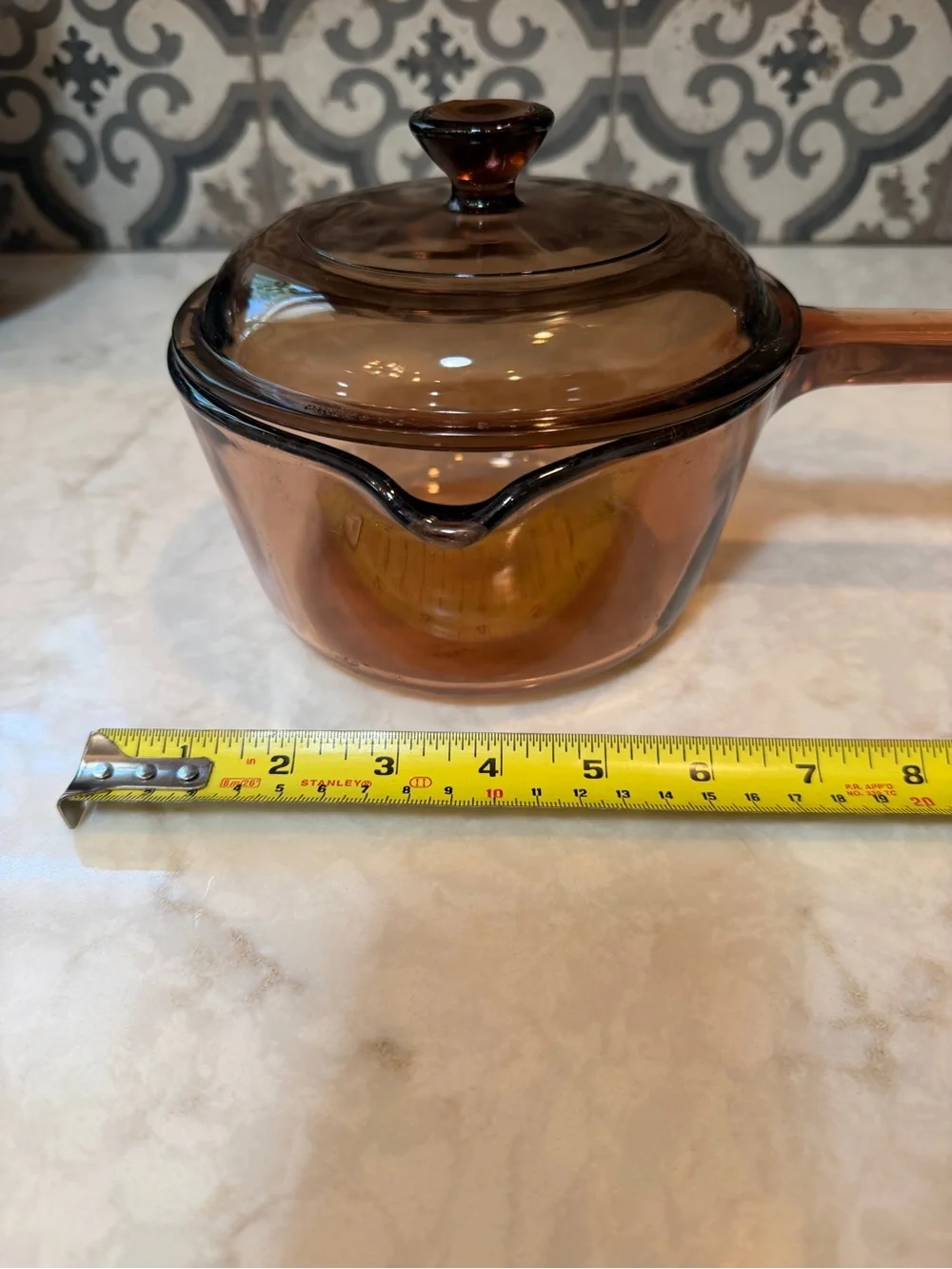 1980s Corning/ Pyrex Visions Cook Ware Amber Brown Glass 1L Pour Sauce Pan w/lid